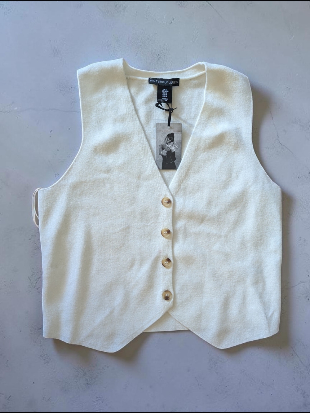 Sincerly Jules Cream V-Neck Button Knit Vest
